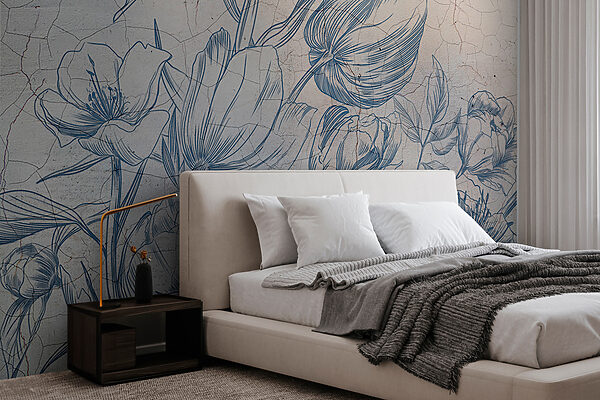 Zeichnung einer Blume an einer Wand Fototapeten Zeichnung einer Blume an einer Wand