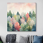 Wandbilder Bunter Wald in Aquarellfarben dargestellt.