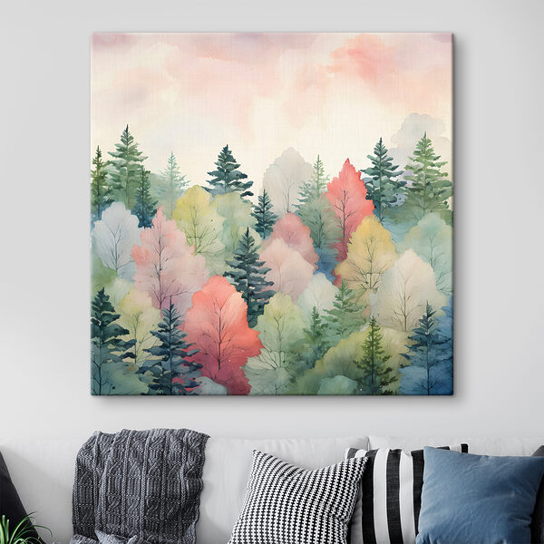 Bunter Wald in Aquarellfarben dargestellt Wandbilder Bunter Wald in Aquarellfarben dargestellt