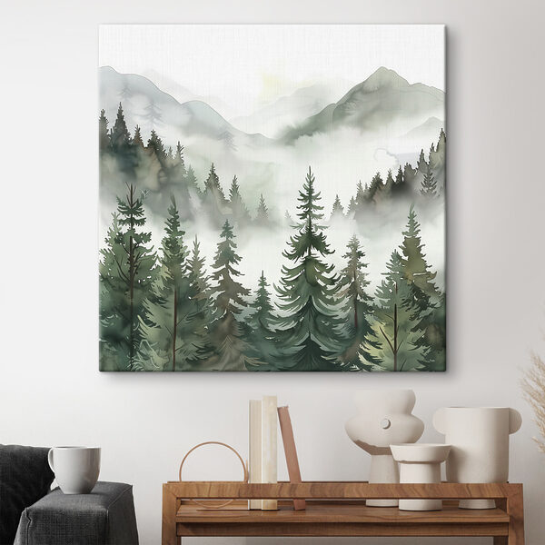 Nebliger Wald mit Blick auf die Berge Wandbilder Nebliger Wald mit Blick auf die Berge