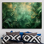 Wandbilder Üppige tropische Blätter vor gemaltem Hintergrund