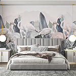 Fototapeten Gruppe von Flamingos und Blättern