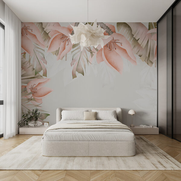 Florale Umrandung mit zartrosa Blütenblättern Fototapeten Florale Umrandung mit zartrosa Blütenblättern