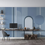 Fototapeten Geometrisches blaues Muster mit Kreisen