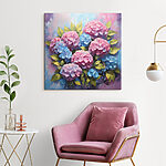 Wandbilder Gemälde von rosa und blauen Hortensienblüten
