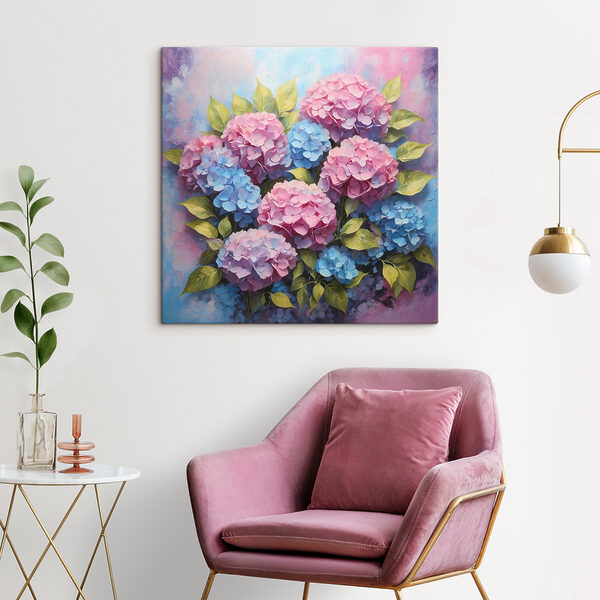 Gemälde von rosa und blauen Hortensienblüten Wandbilder Gemälde von rosa und blauen Hortensienblüten