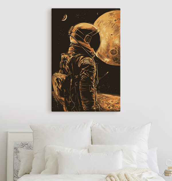 Astronaut blickt auf die Oberfläche des Mondes Wandbilder Astronaut blickt auf die Oberfläche des Mondes