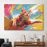 Wandbilder Bunte Katze springt durch Spritzer.