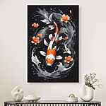 Wandbilder Koi-Fische schwimmen mit Orangenblüten.