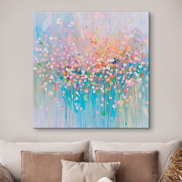 Gemälde mit Blumen auf blauem Hintergrund Wandbilder Gemälde mit Blumen auf blauem Hintergrund