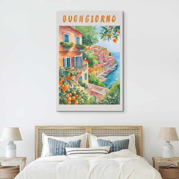 Dorf am Meer mit Orangenbäumen Wandbilder Dorf am Meer mit Orangenbäumen
