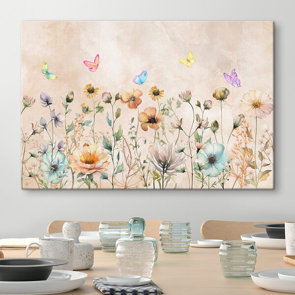 Bunte Schmetterlinge tanzen über Wildblumen Wandbilder Bunte Schmetterlinge tanzen über Wildblumen