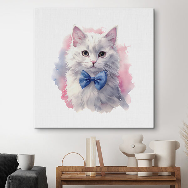 Weiße Katze mit blauer Fliege Wandbilder Weiße Katze mit blauer Fliege