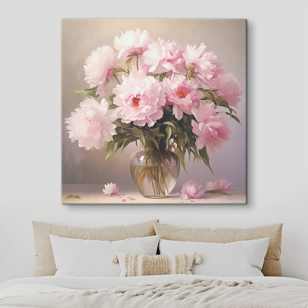 Blumenstrauß aus rosa Pfingstrosen in Vase Wandbilder Blumenstrauß aus rosa Pfingstrosen in Vase