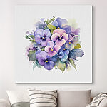 Wandbilder Lebendiger Stiefmütterchenstrauß in Aquarellfarben