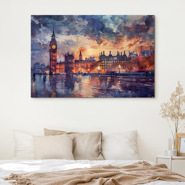 Big Ben in der Abenddämmerung, Aquarellszene Wandbilder Big Ben in der Abenddämmerung, Aquarellszene