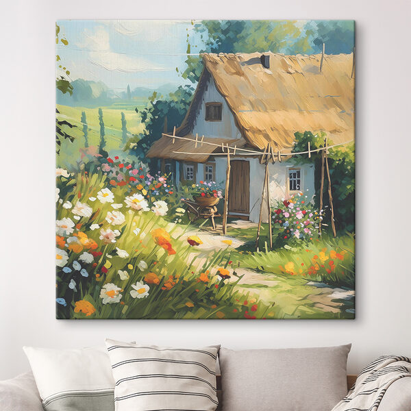 Ein bezauberndes Häuschen inmitten einer blühenden Landschaft Wandbilder Ein bezauberndes Häuschen inmitten einer blühenden Landschaft