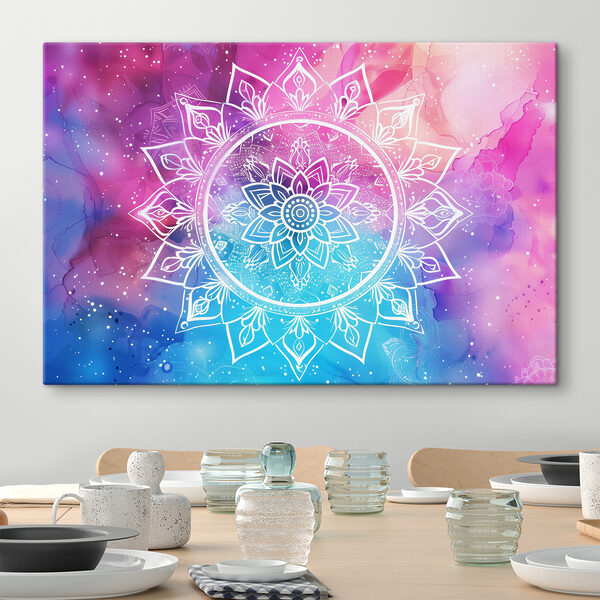 Weißes Mandala auf einem bunten Hintergrund Wandbilder Weißes Mandala auf einem bunten Hintergrund