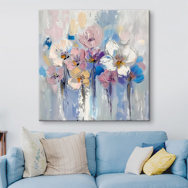 Bunte Blüten auf strukturierter Leinwand Wandbilder Bunte Blüten auf strukturierter Leinwand