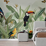 Fototapeten Lebendige Vögel in üppiger Dschungelszene