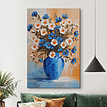 Wandbilder Gemälde mit Blumen in einer blauen Vase