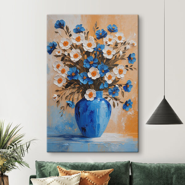 Gemälde mit Blumen in einer blauen Vase Wandbilder Gemälde mit Blumen in einer blauen Vase