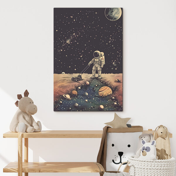 Astronaut mäht nachts den Rasen im Weltraum Wandbilder Astronaut mäht nachts den Rasen im Weltraum