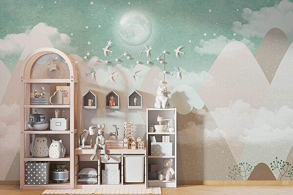 Fototapeten Mond und Sterne am Himmel