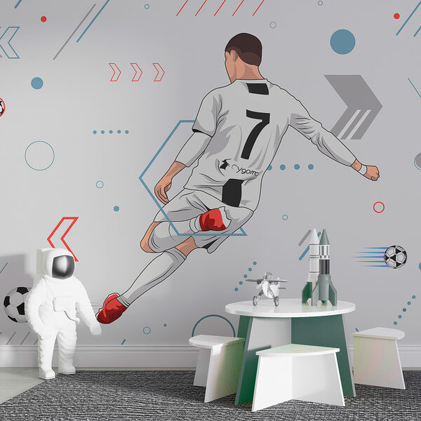 Spieler, der den Fußball kraftvoll schießt Fototapeten Spieler, der den Fußball kraftvoll schießt