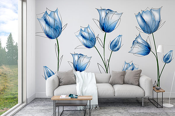Zarte blaue Blumen in Blüte Fototapeten Zarte blaue Blumen in Blüte