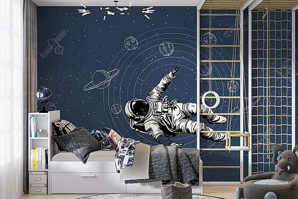 Ein Astronaut schwebt im Weltraum Fototapeten Ein Astronaut schwebt im Weltraum
