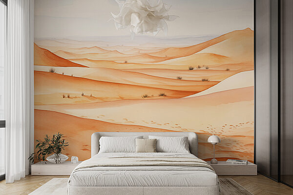 Wüstenlandschaft mit Sanddünen Fototapeten Wüstenlandschaft mit Sanddünen