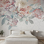 Fototapeten Pastellfarbene Pfingstrosen auf strukturiertem Hintergrund