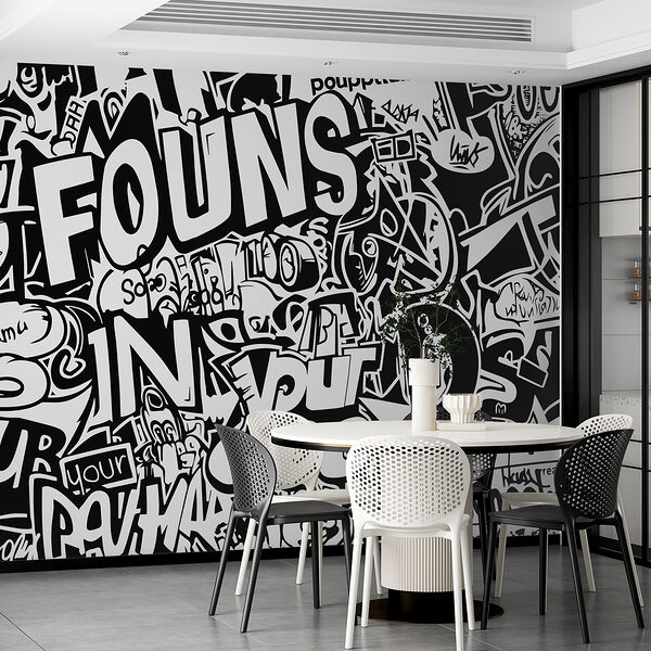 Schwarz-weißes Graffiti Fototapeten Schwarz-weißes Graffiti