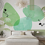 Fototapeten Grüner und weißer Hintergrund mit Kreisen und Linien