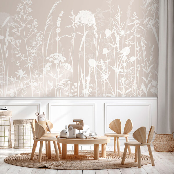 Fototapeten Weiße Silhouetten von Blumen