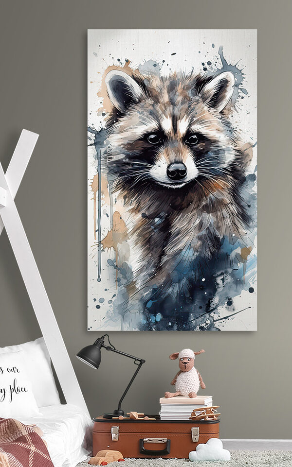 Waschbär mit Aquarellspritzern Wandbilder Waschbär mit Aquarellspritzern
