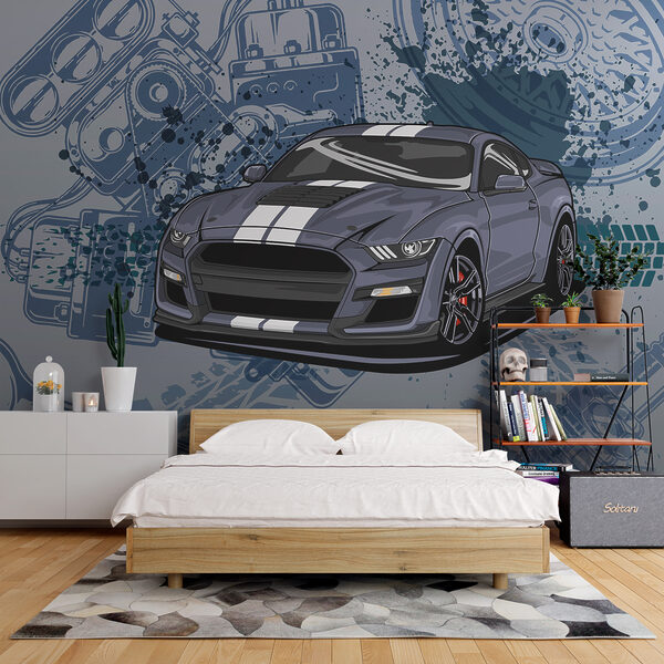 Auto mit Schraubenschlüssel und Rädern Fototapeten Auto mit Schraubenschlüssel und Rädern