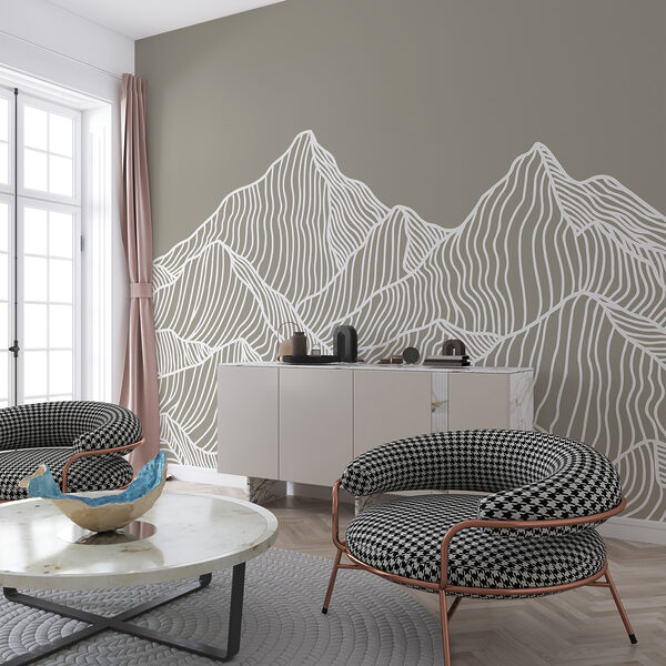 Weiße Linienkunst der Berge Fototapeten Weiße Linienkunst der Berge