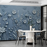 Fototapeten Graue Wand mit Blumen und Blättern
