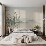 Fototapeten Landschaft mit Bergen und Bäumen