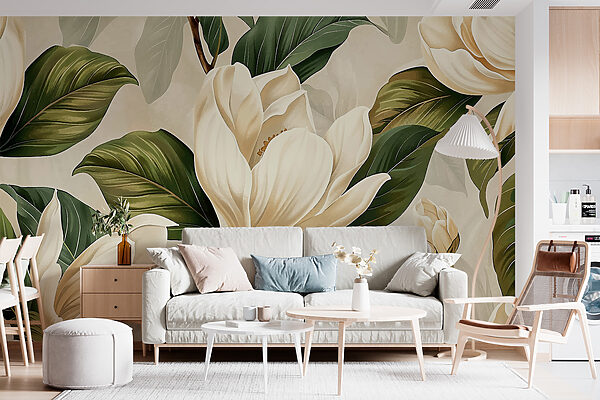 Blühende weiße Magnolien Fototapeten Blühende weiße Magnolien
