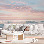 Fototapeten Strand mit Wellen und rosa Himmel