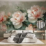 Fototapeten Gruppe von Blumen auf einer weißen Fläche