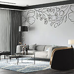 Fototapeten Weißer Hintergrund mit schwarzen und weißen Blumen