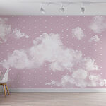 Fototapeten Rosa und weißer Hintergrund mit weißen Wolken