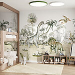 Fototapeten Aquarell von Dinosauriern und Pflanzen
