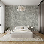 Fototapeten Weiße Wand mit Blättern