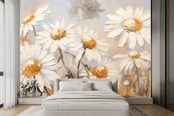 Malerei von weißen Blumen Fototapeten Malerei von weißen Blumen
