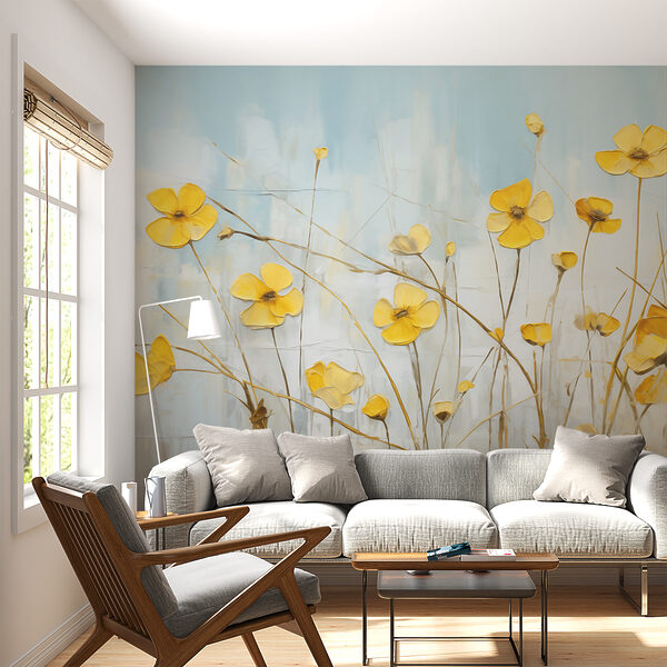 Gemälde mit gelben Blumen Fototapeten Gemälde mit gelben Blumen
